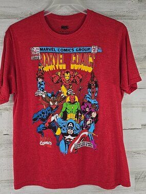 MARVEL Comics Avenger 80s Art Print T-Shirt MEN'S SIZE XL Red Hero TV Movie *EUC